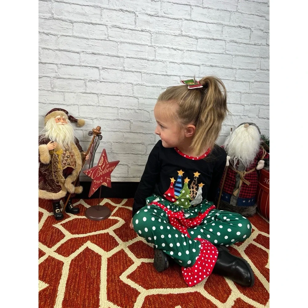 Boutique Girls Holiday Trees Ruffles 2pc‎ Outfit 3T NEW